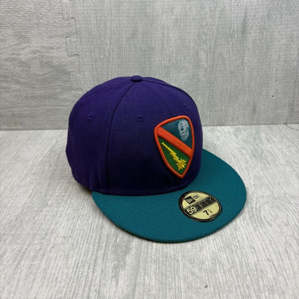 MNWKA Hat Cap Fitted 7 1/4 Purple Blue Skull Patch Logo MISHKA New Era